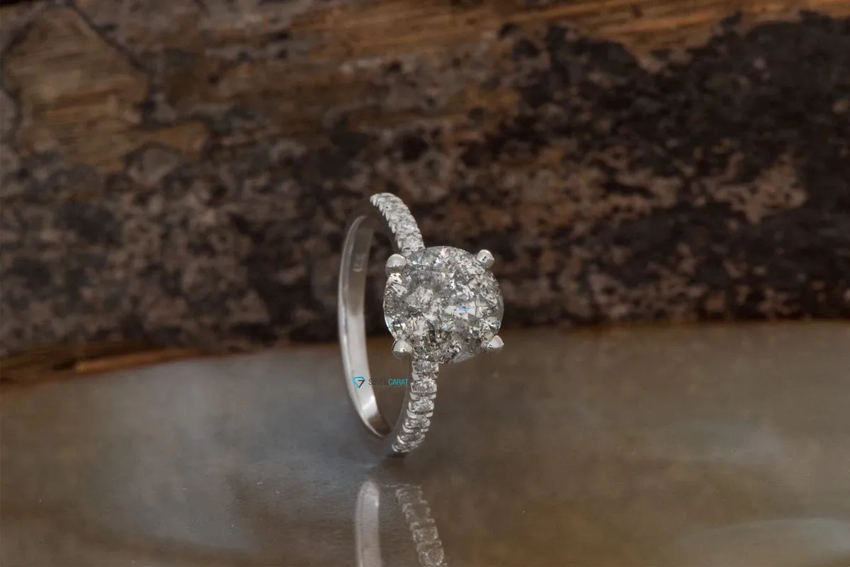 2.42 ct Salt and Pepper diamond ring - 14k 18K White Gold- Platinum Ring