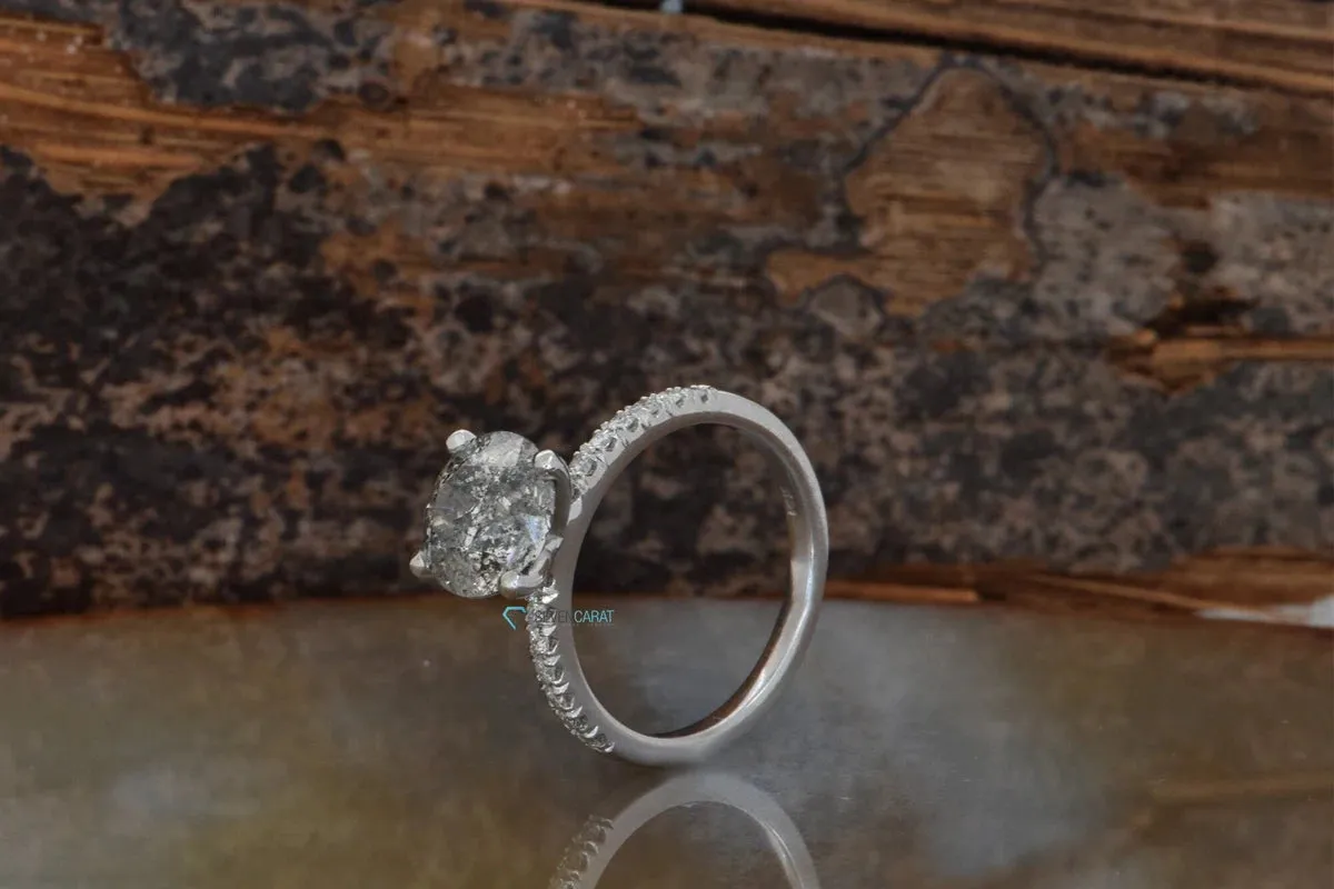 2.42 ct Salt and Pepper diamond ring - 14k 18K White Gold- Platinum Ring