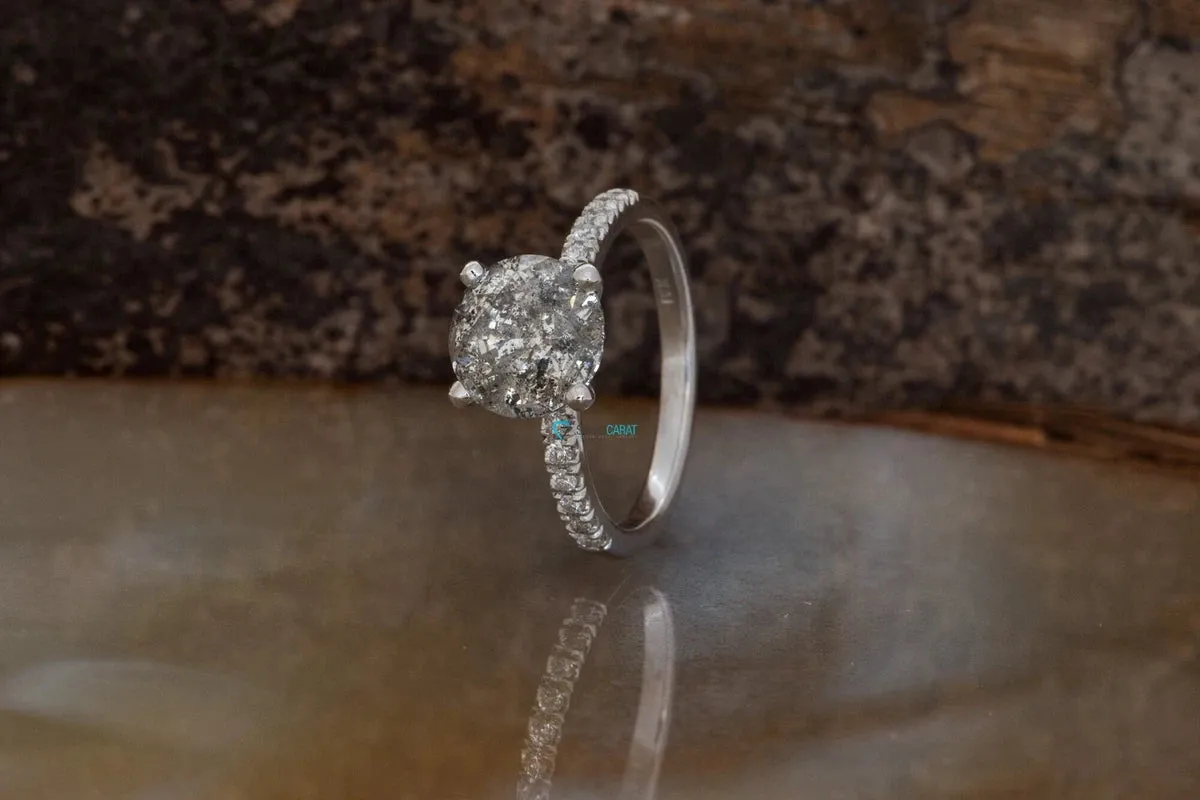 2.42 ct Salt and Pepper diamond ring - 14k 18K White Gold- Platinum Ring