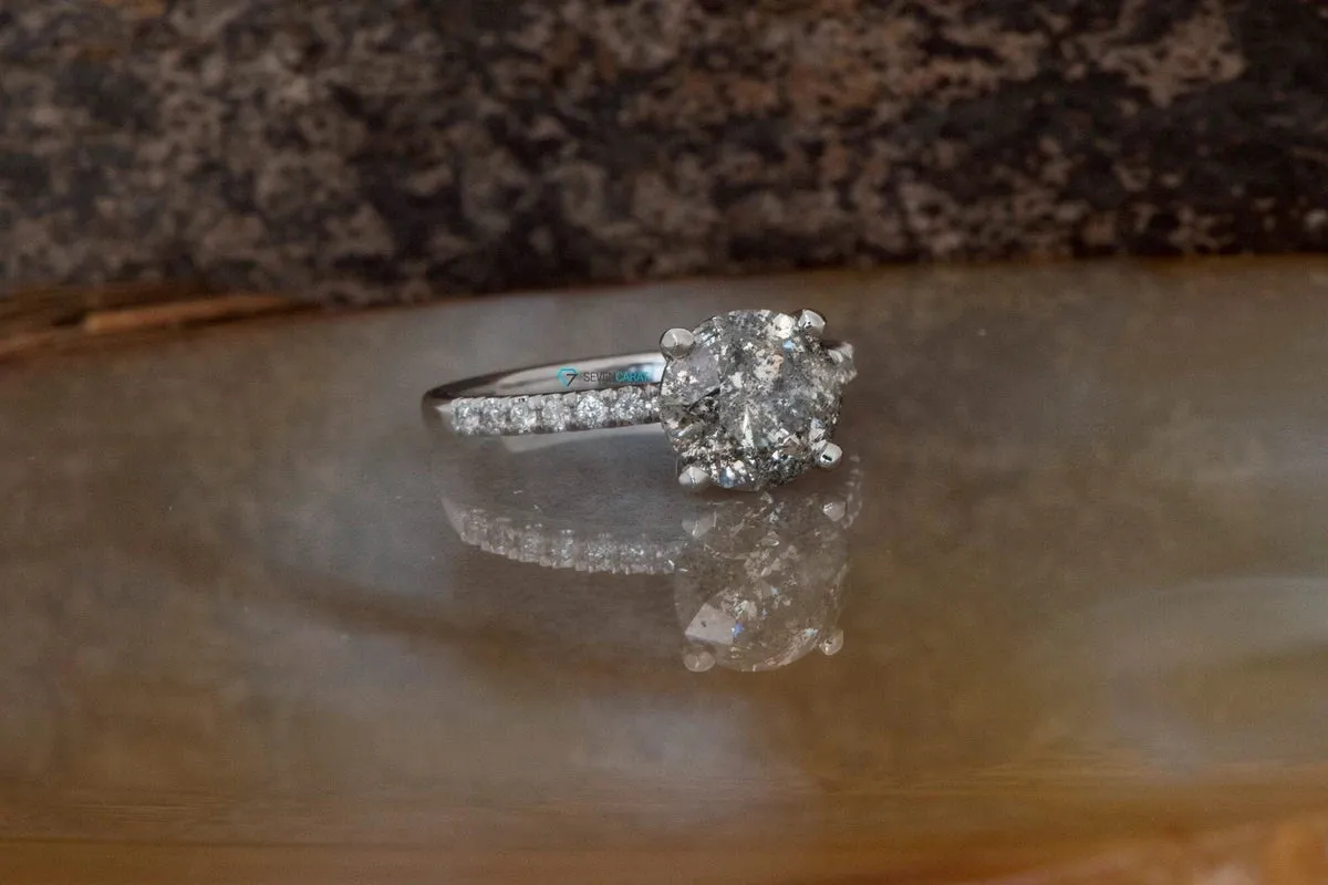 2.42 ct Salt and Pepper diamond ring - 14k 18K White Gold- Platinum Ring