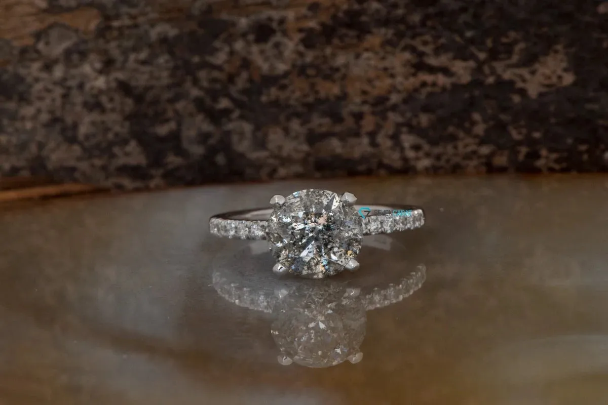 2.42 ct Salt and Pepper diamond ring - 14k 18K White Gold- Platinum Ring