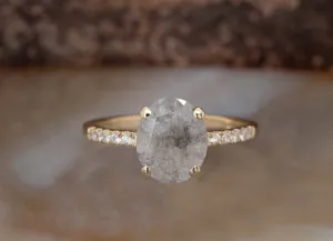 2.60 ct Salt and Pepper oval shape diamond engagement ring - 14k 18K Yellow Gold