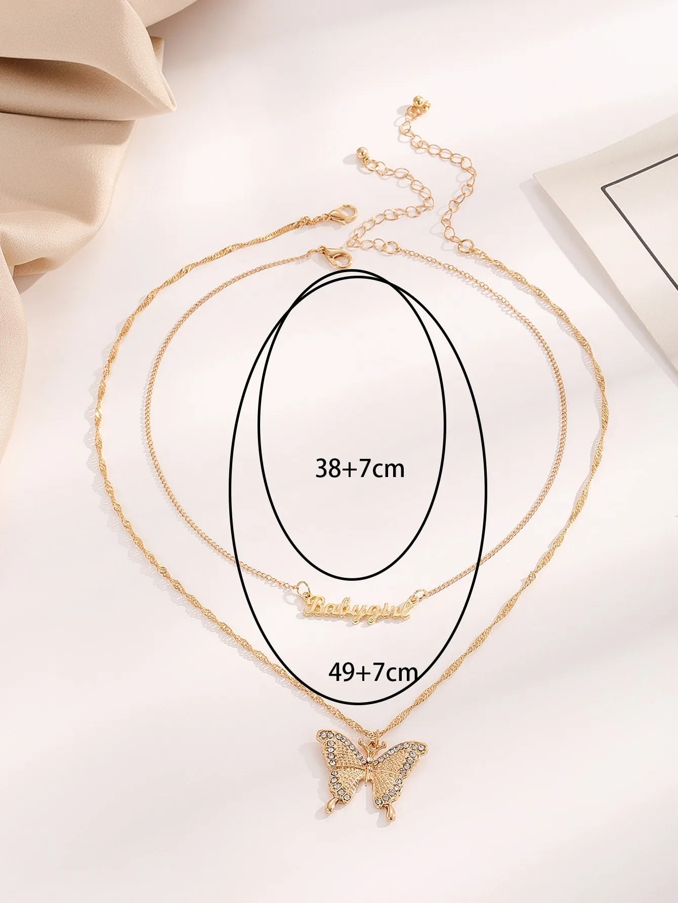 2pcs Rhinestone Decor Butterfly & Letter Charm Necklace - Gold