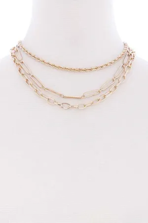 3 Layered Multi Metal Chain Necklace