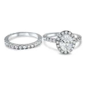 3.3 ctw Diamond Halo Wedding set, Oval  Engagement set, Bridal Set 14k Solid White Gold