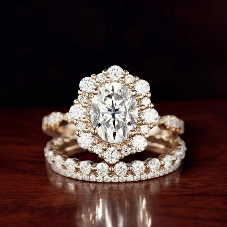3.950ct Oval cut Moissanite engagement ring set
