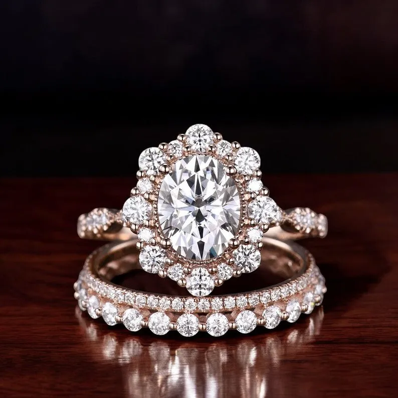 3.950ct Oval cut Moissanite engagement ring set
