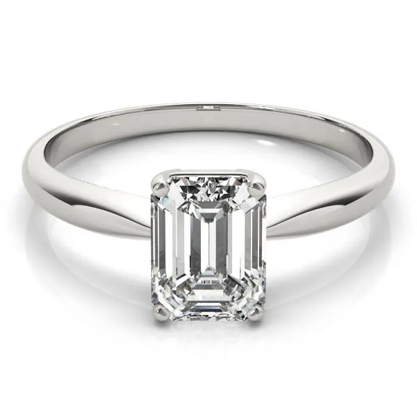 4-Prong Emerald Solitaire 14k White Gold Moissanite Engagement Ring