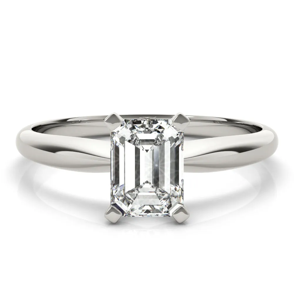 4-Prong Emerald Solitaire 14k White Gold Moissanite Engagement Ring