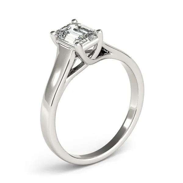 4-Prong Emerald Solitaire Platinum Moissanite Engagement Ring