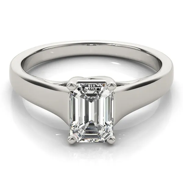 4-Prong Emerald Solitaire Platinum Moissanite Engagement Ring