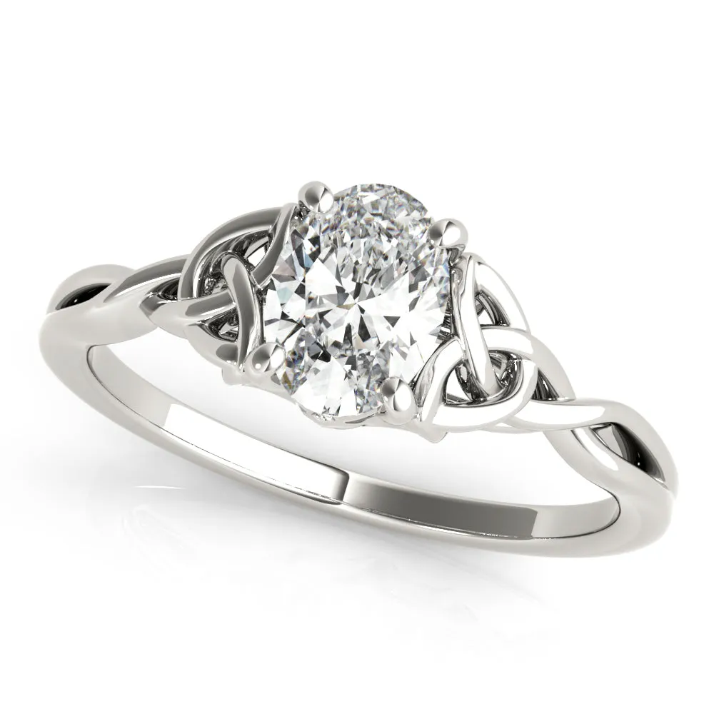 4-Prong Oval Solitaire Trinity 14k White Gold Moissanite Engagement Ring