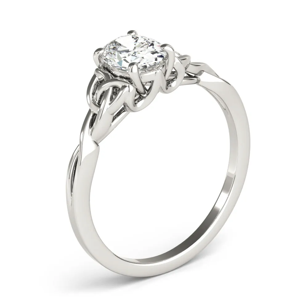 4-Prong Oval Solitaire Trinity 14k White Gold Moissanite Engagement Ring