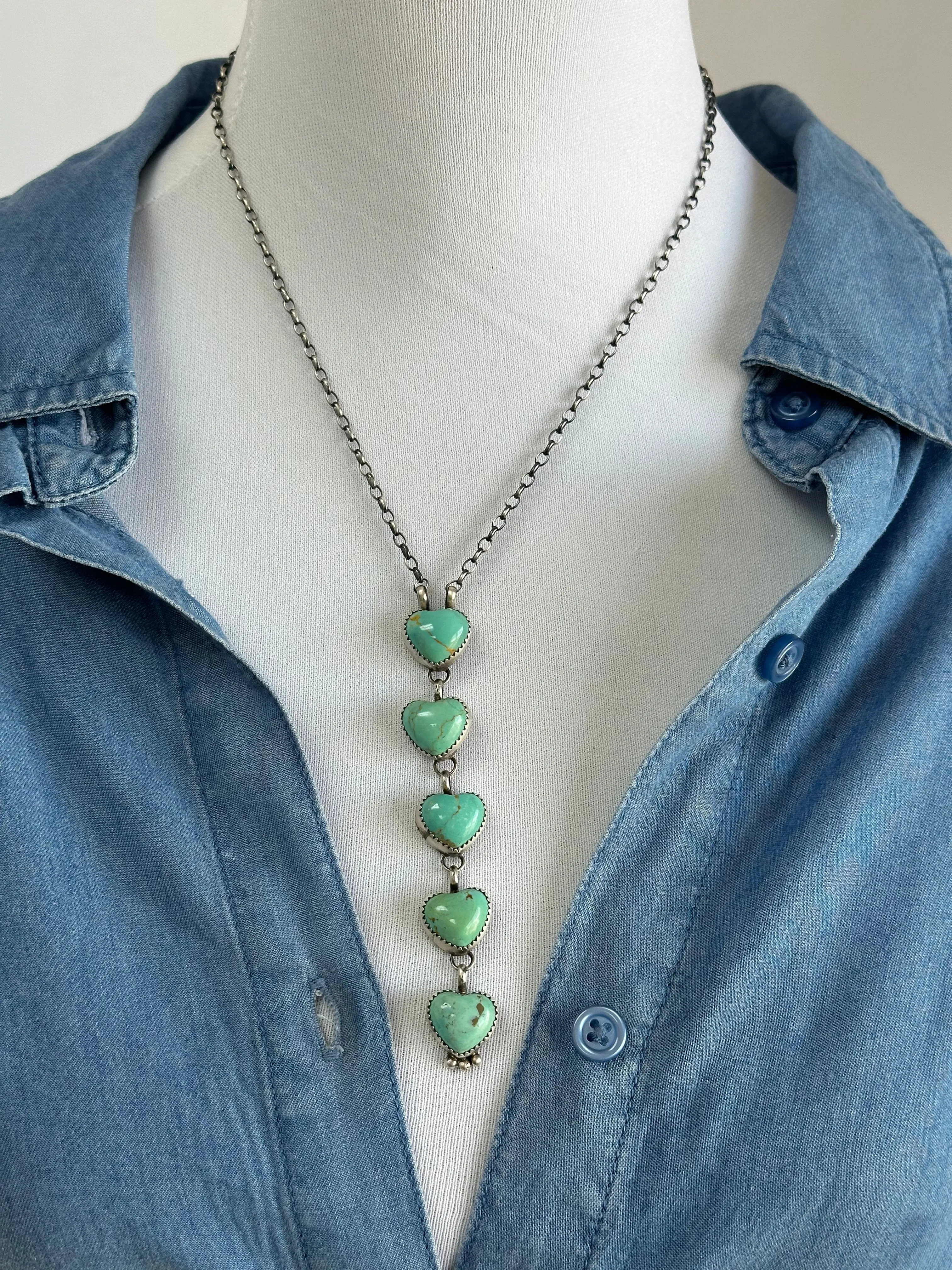 5 Stone Heart Drop Necklace