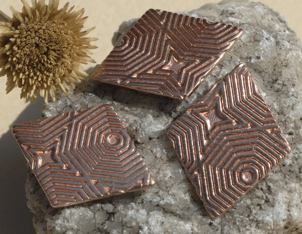 6 Diamonds in Pattern 24mm x 19mm Handmade Enameling Stamping Texturing Soldering Blanks 6 Pieces