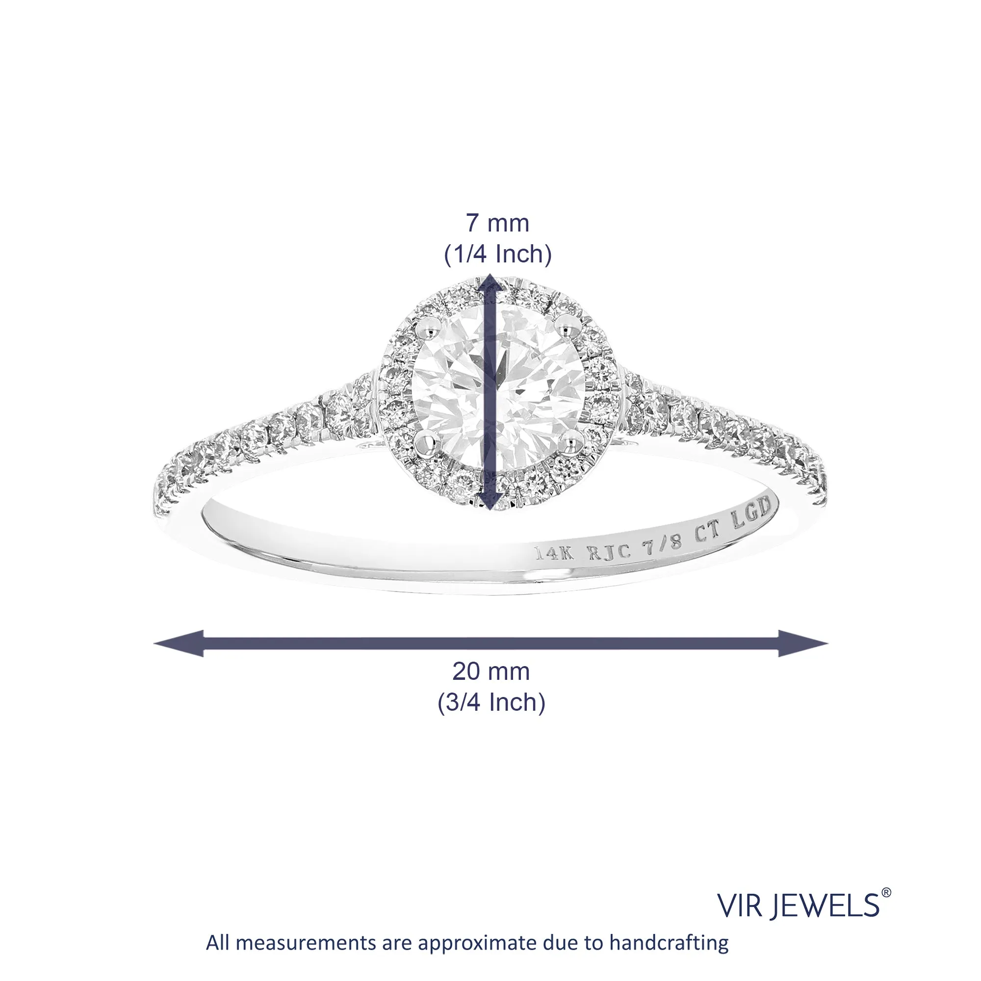 7/8 cttw Wedding Engagement Ring for Women, Round Lab Grown Diamond Ring in 14K White Gold, Prong Setting