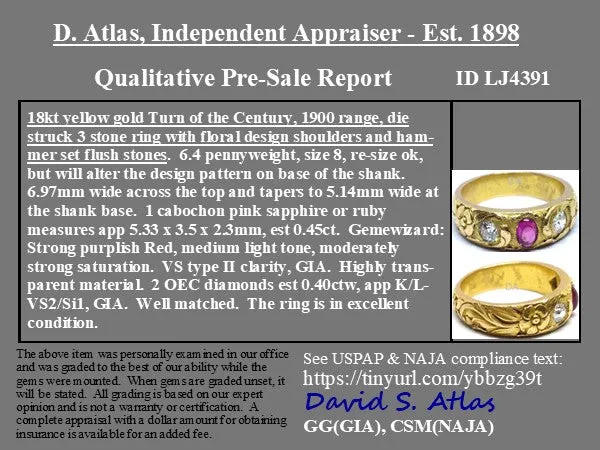 .85ctw Antique Cabochon Sapphire & Diamond Engraved Band