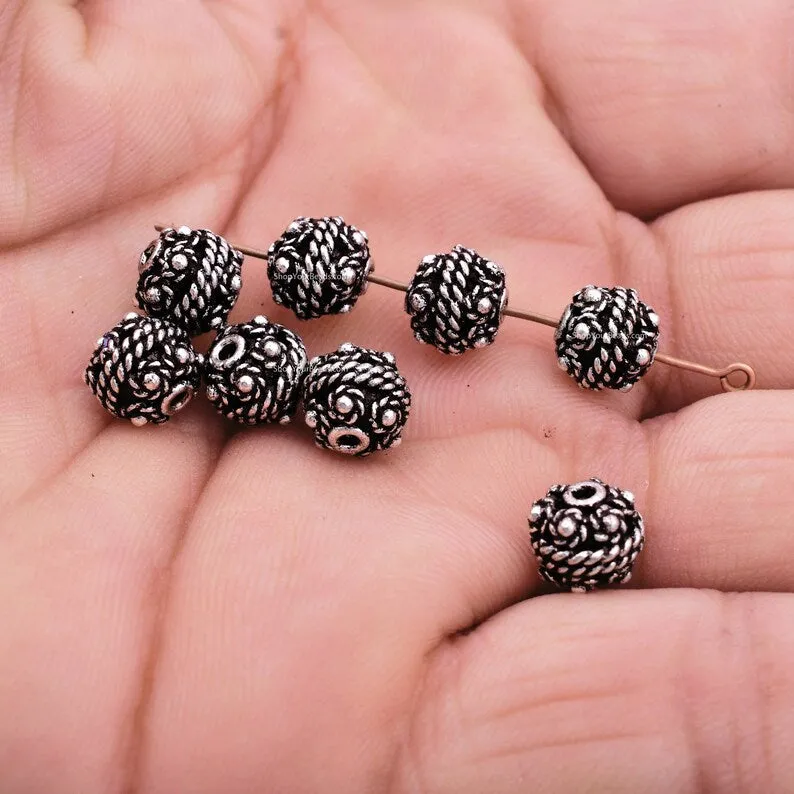 8mm Antique Silver Plated Bali Spacer Ball Beads