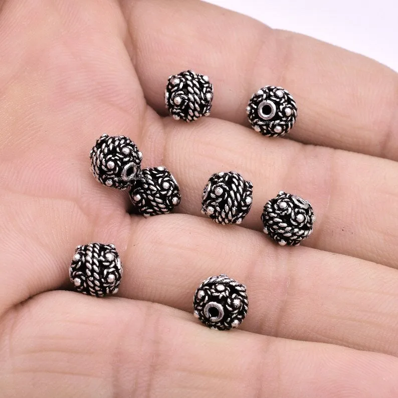 8mm Antique Silver Plated Bali Spacer Ball Beads