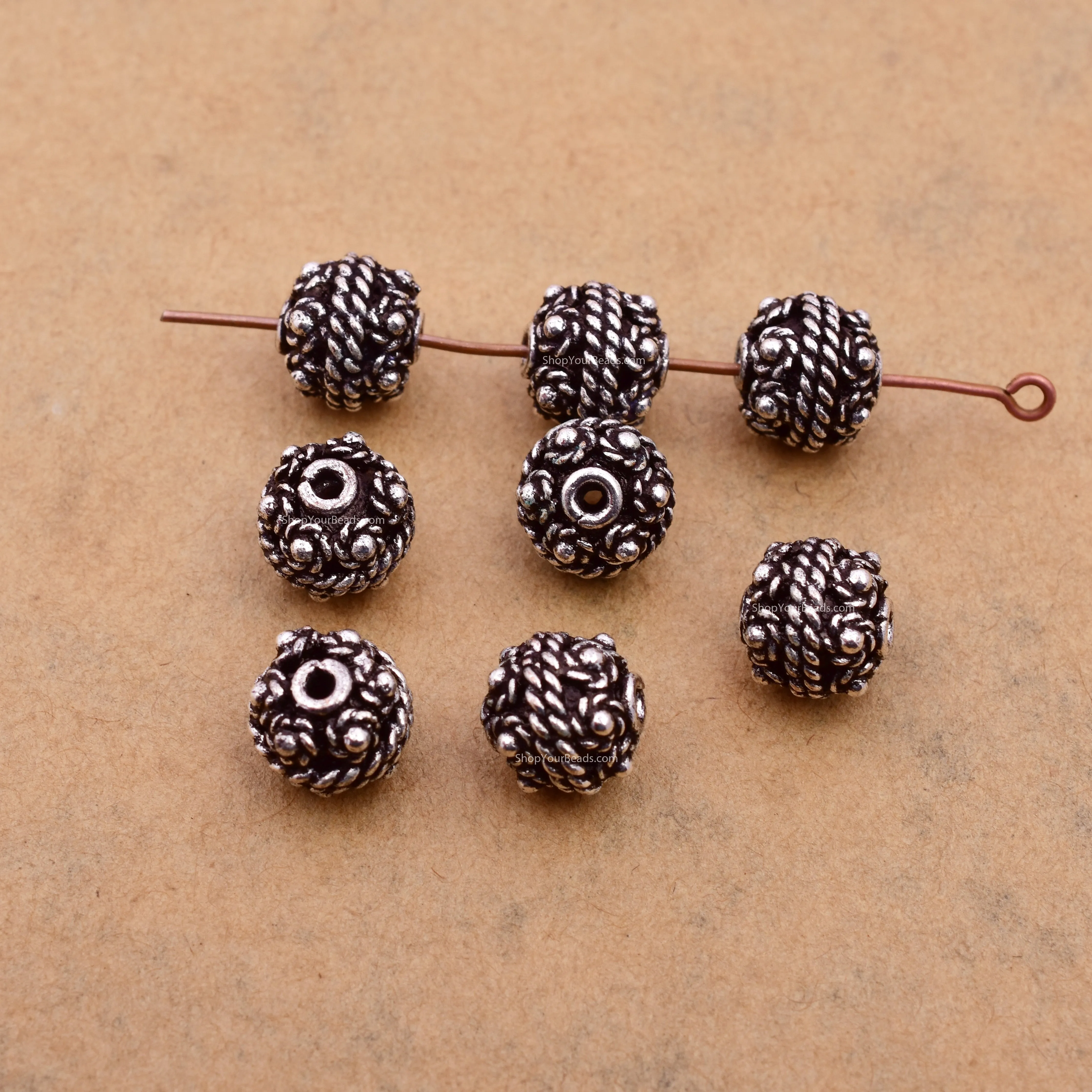 8mm Antique Silver Plated Bali Spacer Ball Beads
