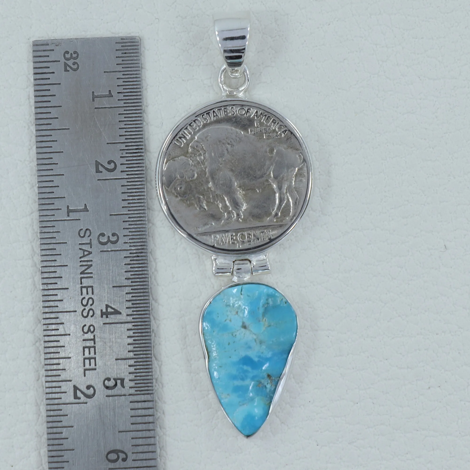 925 Silver Arizona Turquoise & Coin Pendant