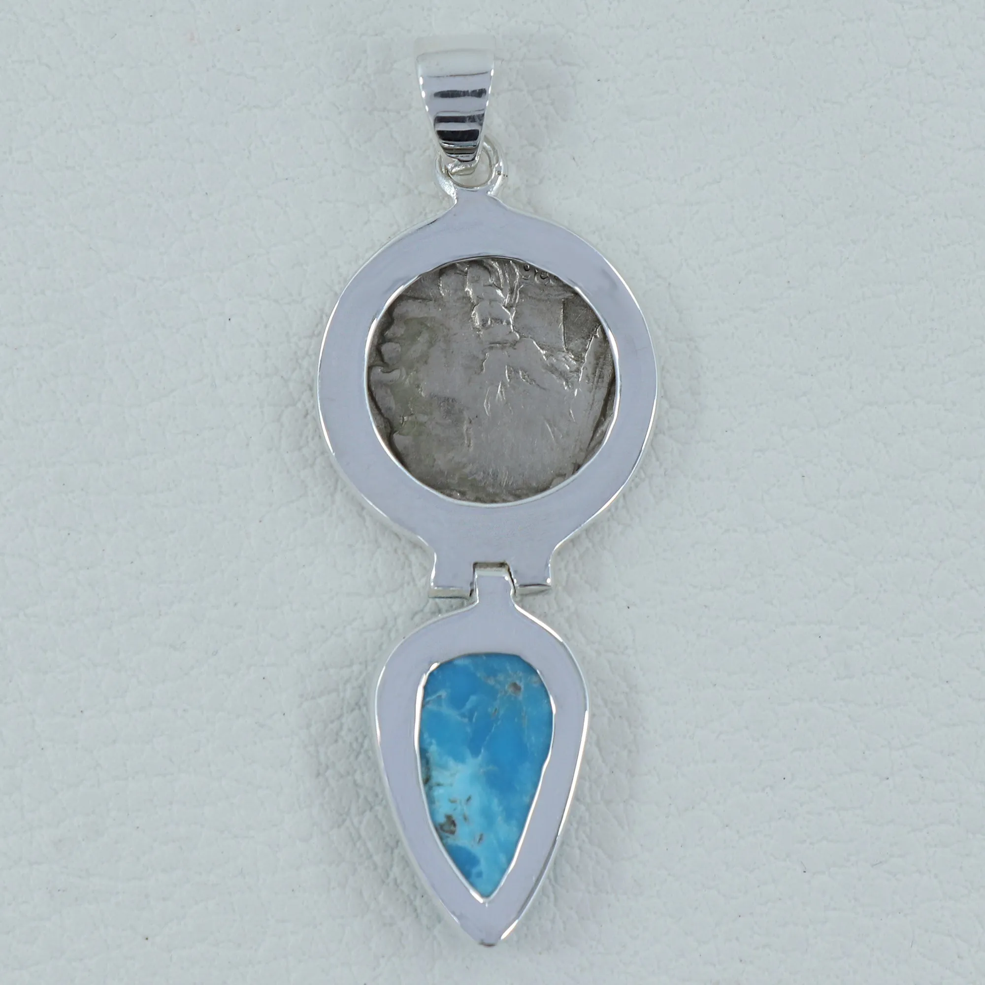 925 Silver Arizona Turquoise & Coin Pendant