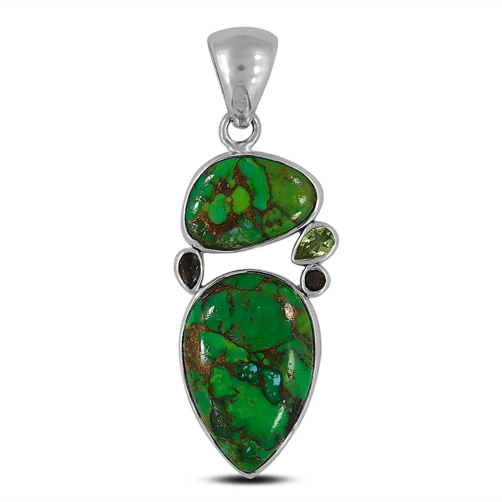 925 Silver Green Copper Turquoise Pendant