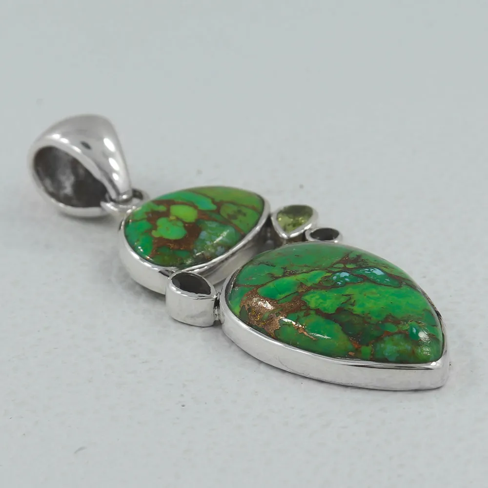 925 Silver Green Copper Turquoise Pendant