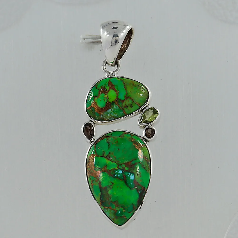 925 Silver Green Copper Turquoise Pendant