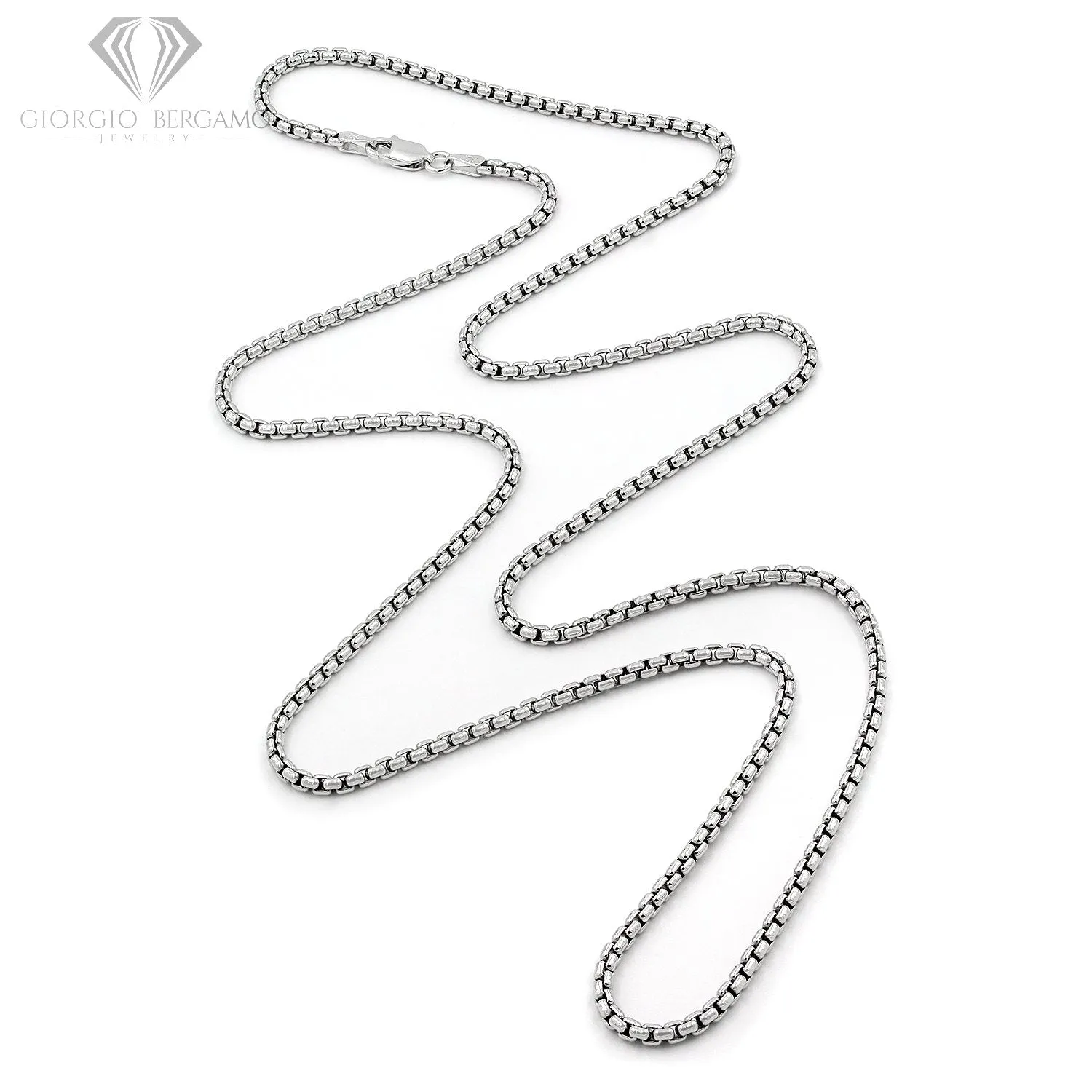 925 Sterling Silver 2.5mm Round Box Rhodium Chain