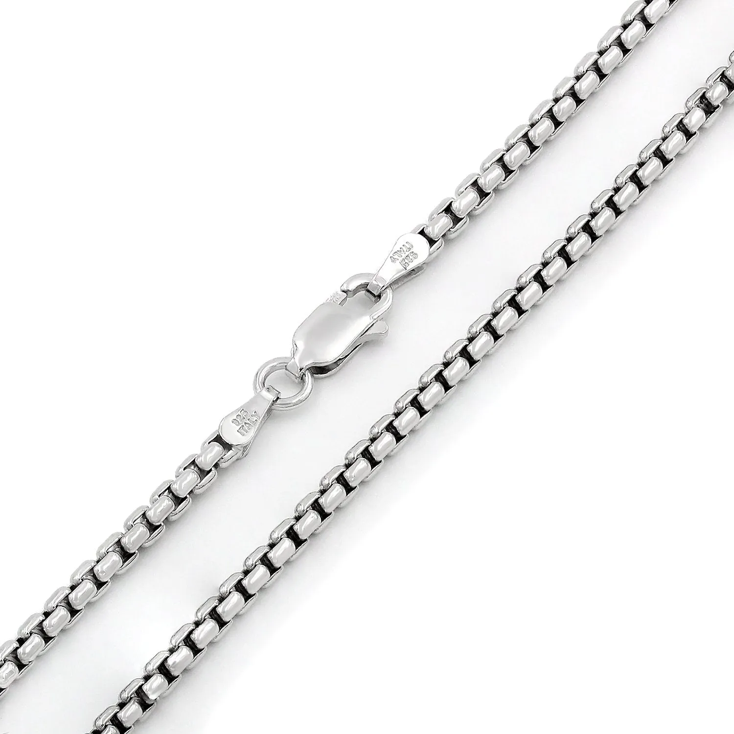 925 Sterling Silver 2.5mm Round Box Rhodium Chain