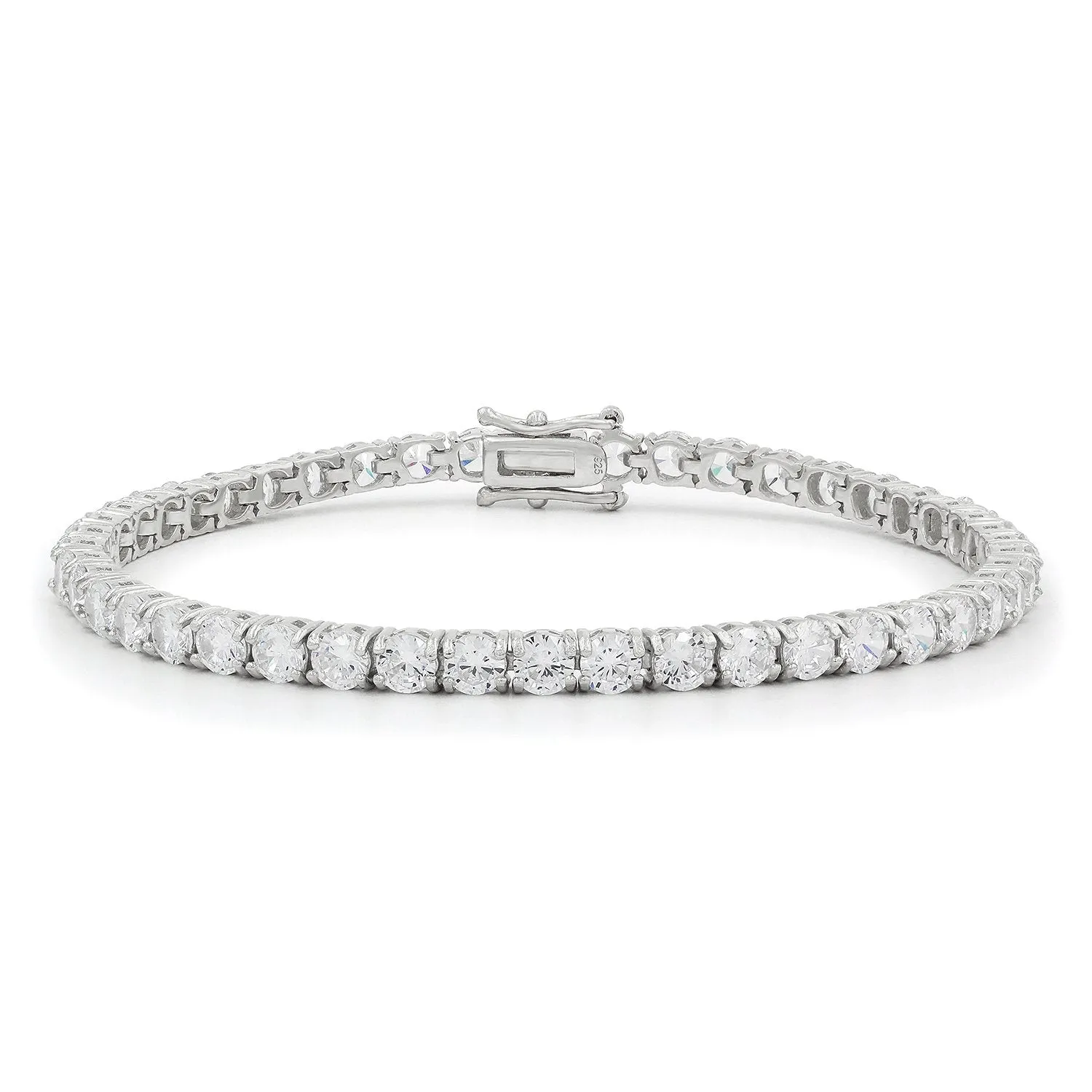 925 Sterling Silver 4mm Round Cut Tennis Bracelet/Anklet, Rhodium Plated