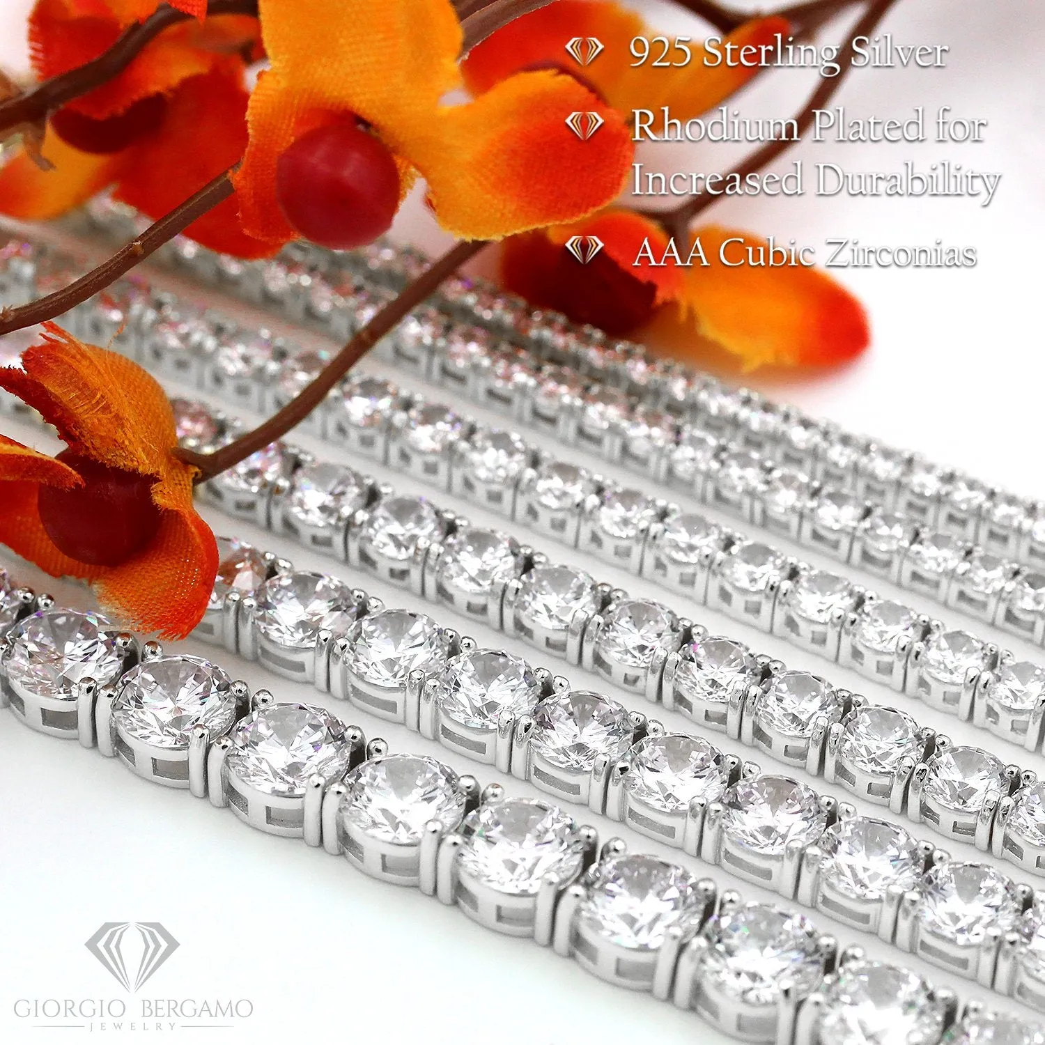 925 Sterling Silver 6mm Round Cut Tennis Necklace, Rhodium Plated