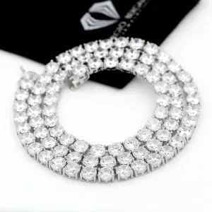 925 Sterling Silver 6mm Round Cut Tennis Necklace, Rhodium Plated