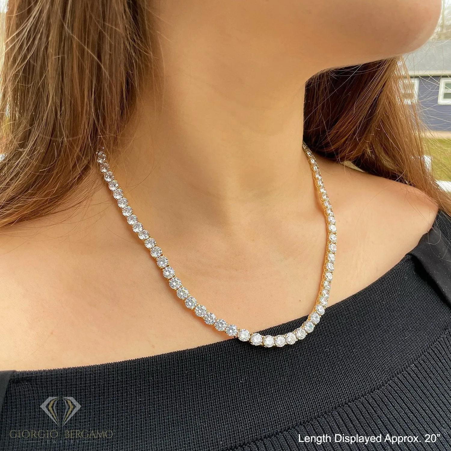 925 Sterling Silver 6mm Round Cut Tennis Necklace, Rhodium Plated