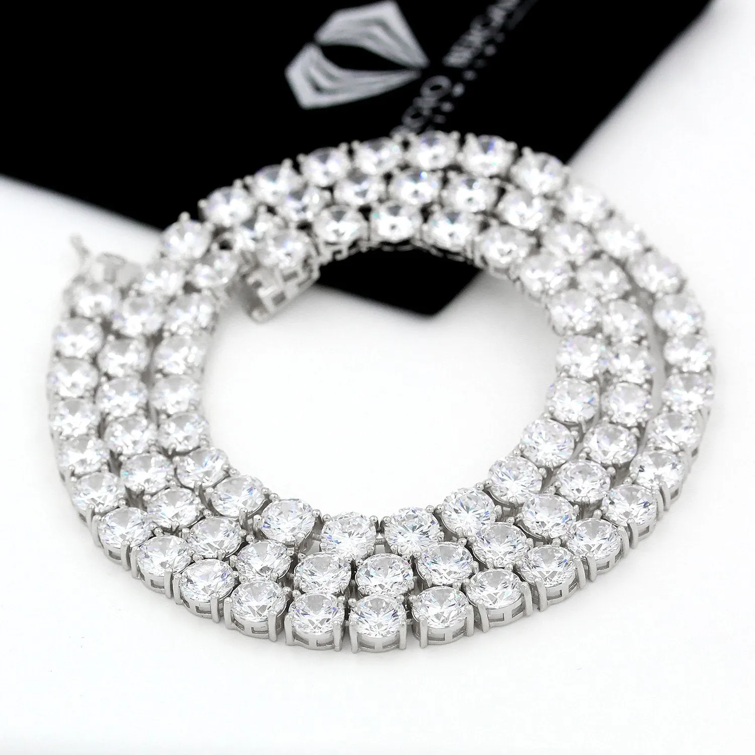 925 Sterling Silver 6mm Round Cut Tennis Necklace, Rhodium Plated