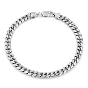 925 Sterling Silver 6mm Solid Miami Cuban Link Rhodium Bracelet