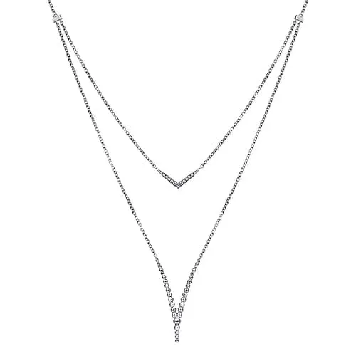 925 Sterling Silver Bujukan White Sapphire Chevron Necklace