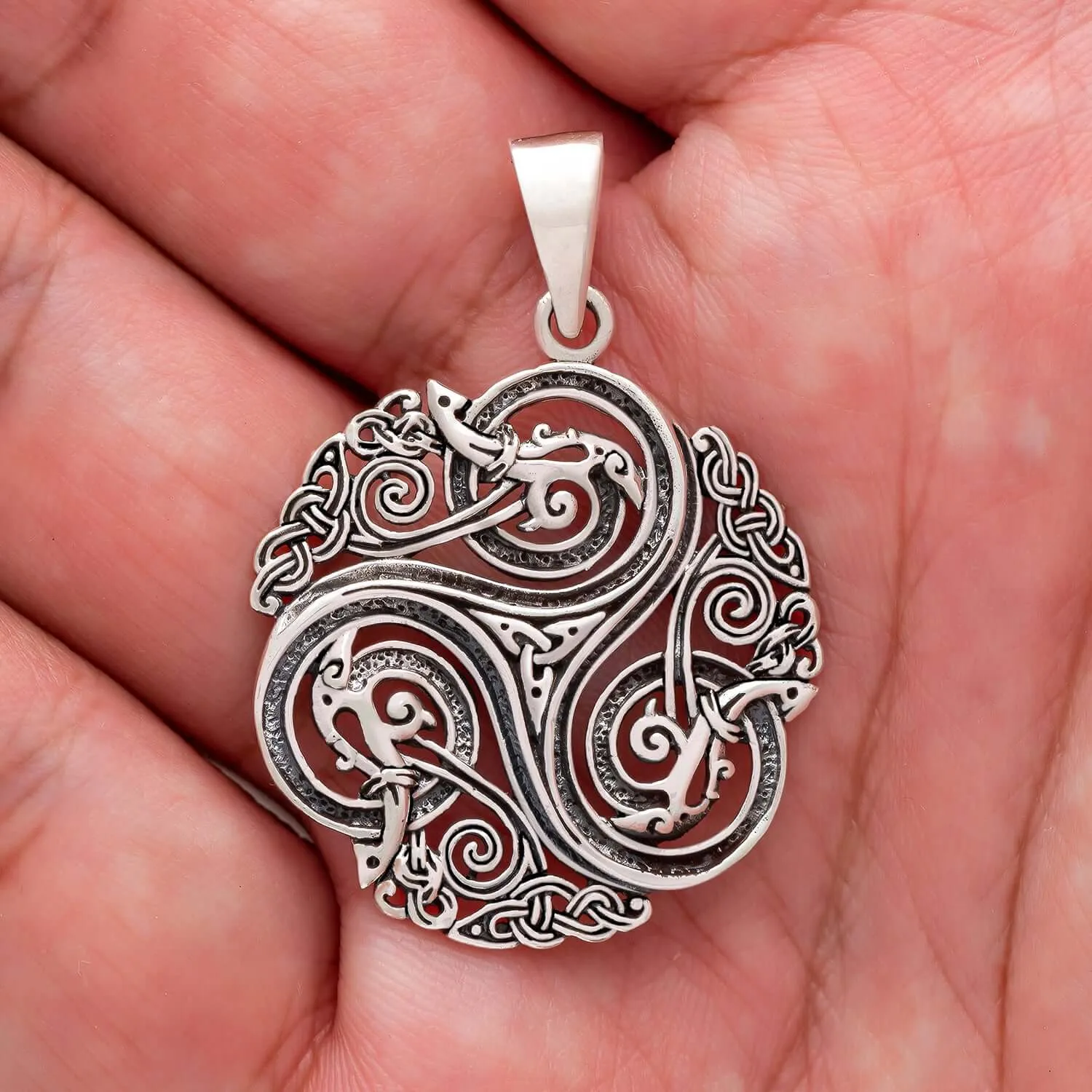 925 Sterling Silver Pendant with Triskelion and Raven