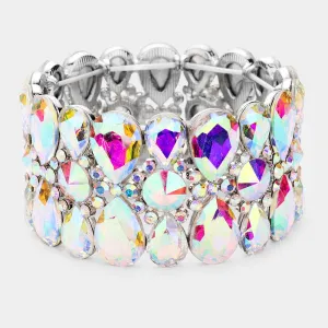AB Crystal Teardrop Surround Stretch Pageant Bracelet  | Prom Jewelry | 477997