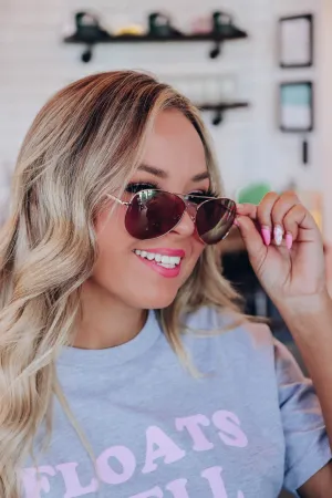 All About Aviator Sunglasses - Gold x Pink