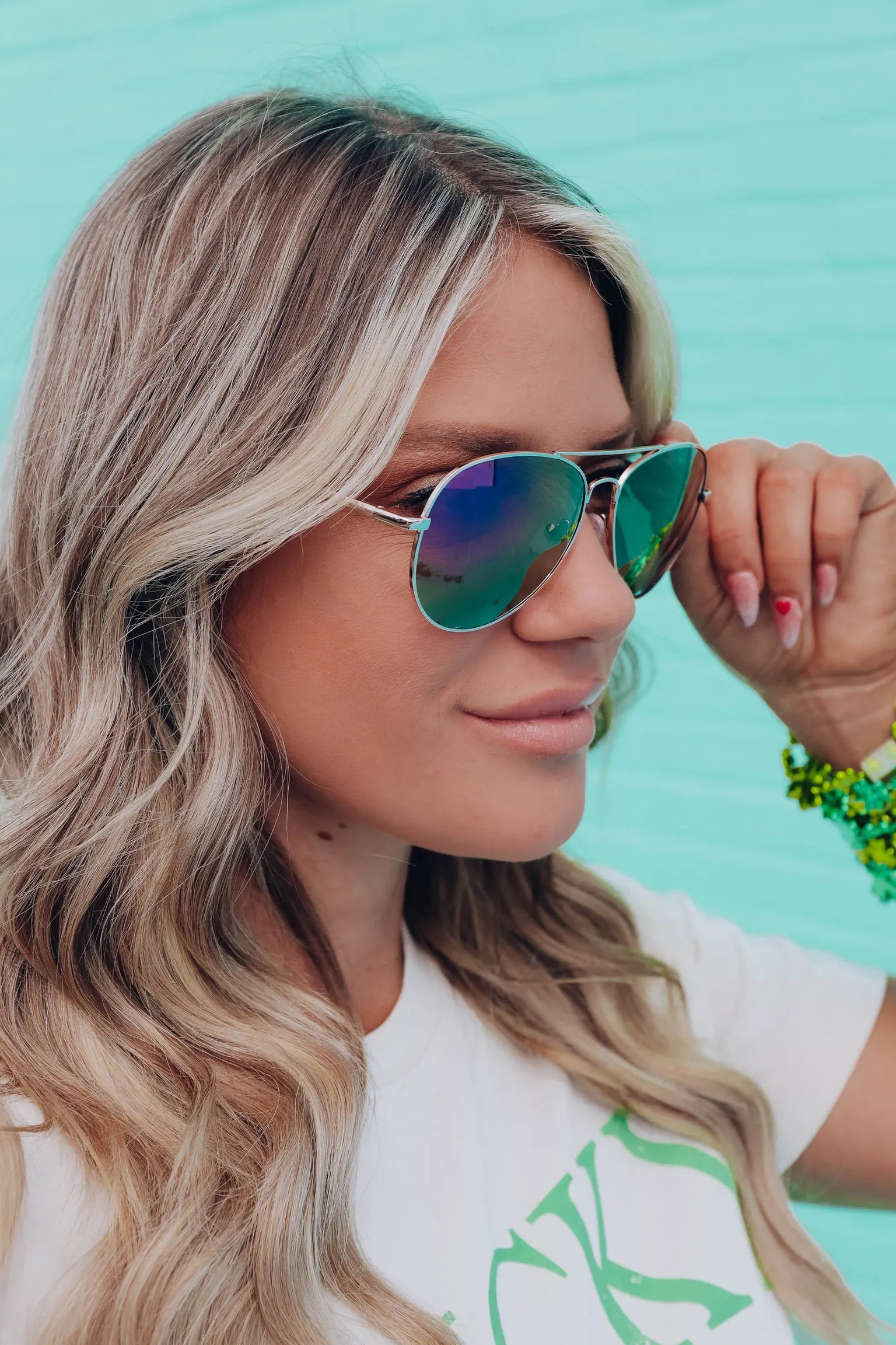 All About Aviator Sunglasses - Green x Pink