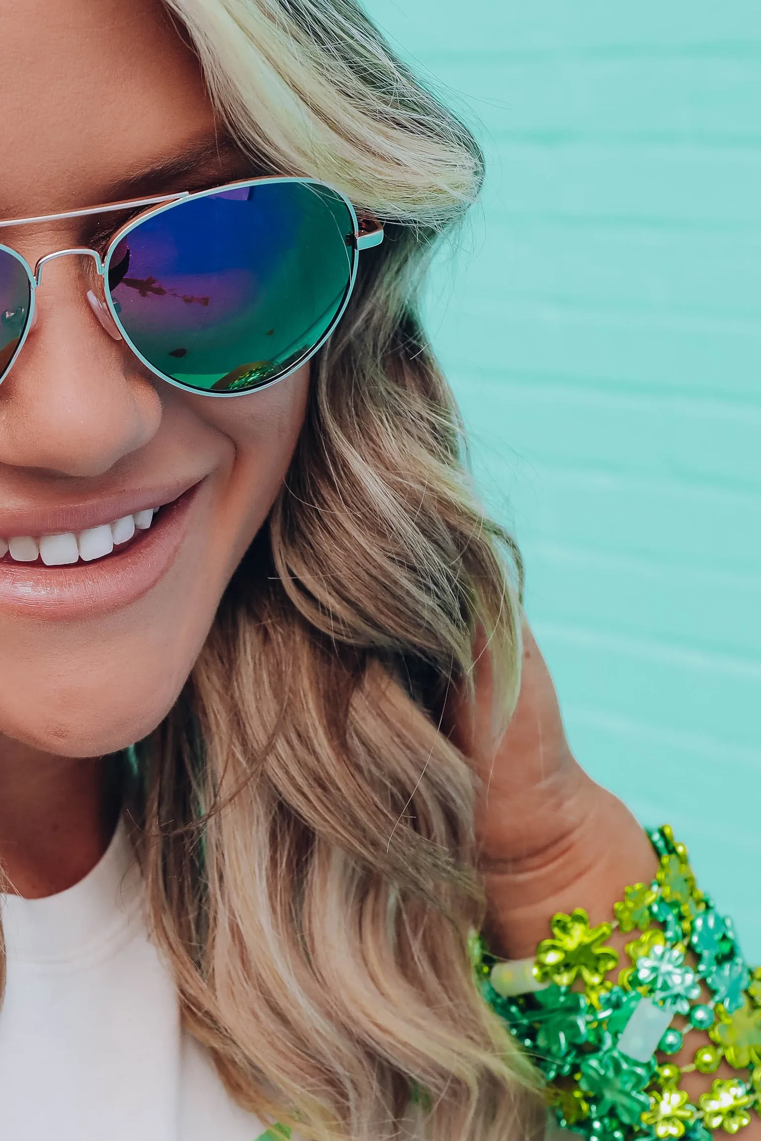 All About Aviator Sunglasses - Green x Pink