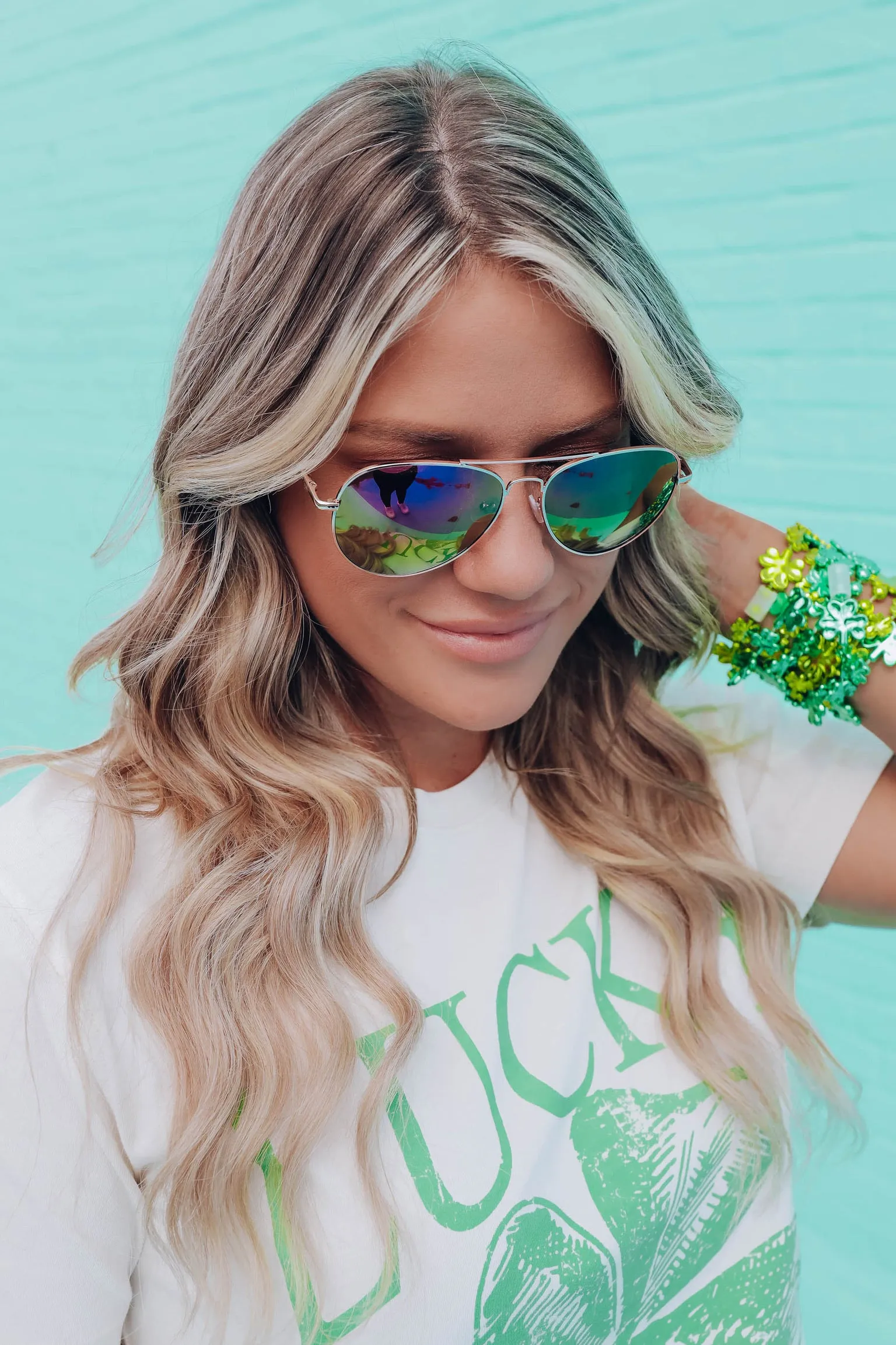 All About Aviator Sunglasses - Green x Pink