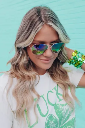 All About Aviator Sunglasses - Green x Pink