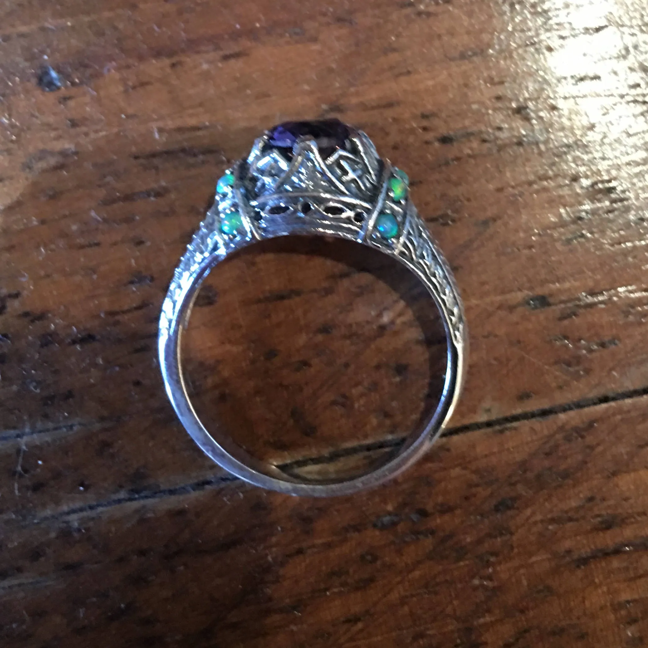 Amethyst and Fire Opal Art Deco Style Ring in Sterling Silver