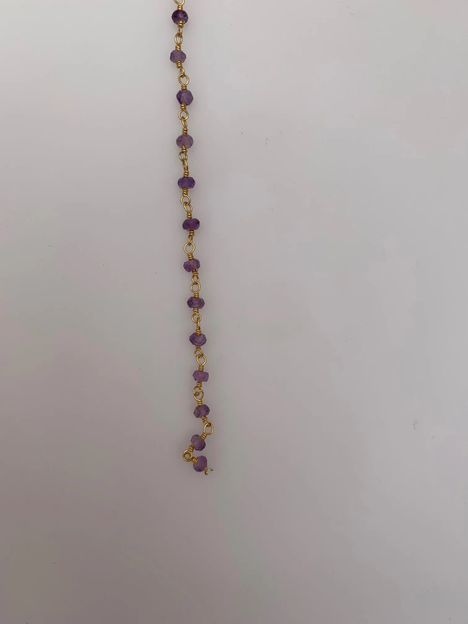 Amethyst Gold Plated Rosary Faceted Beaded Chain, Gemstone Size: 3mm, 1 Foot.