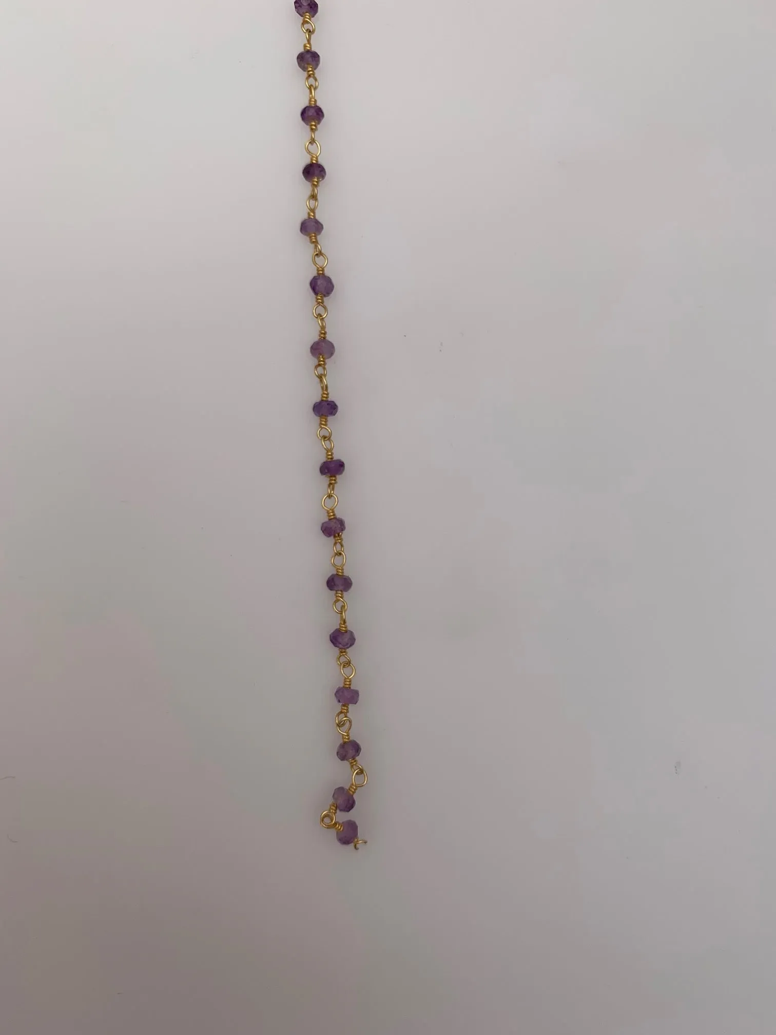 Amethyst Gold Plated Rosary Faceted Beaded Chain, Gemstone Size: 3mm, 1 Foot.