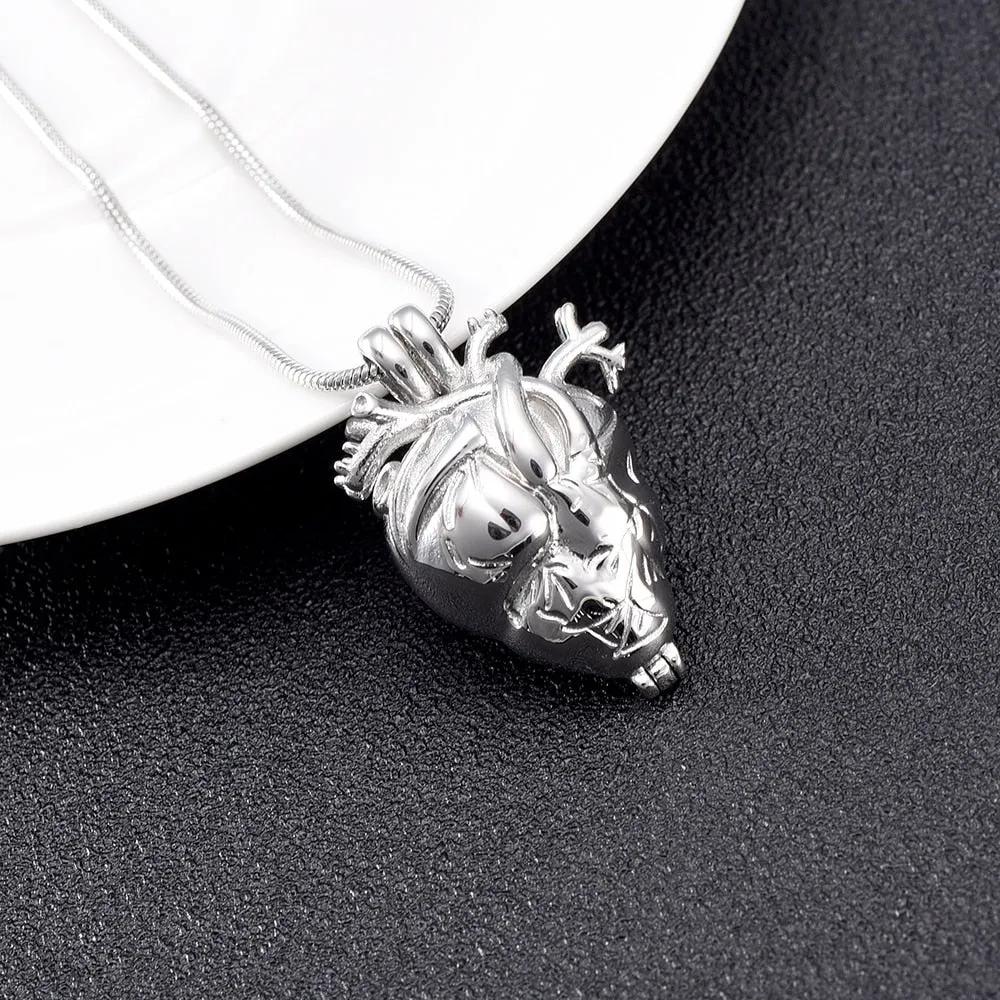 Anatomical Heart Locket Cremation Necklace