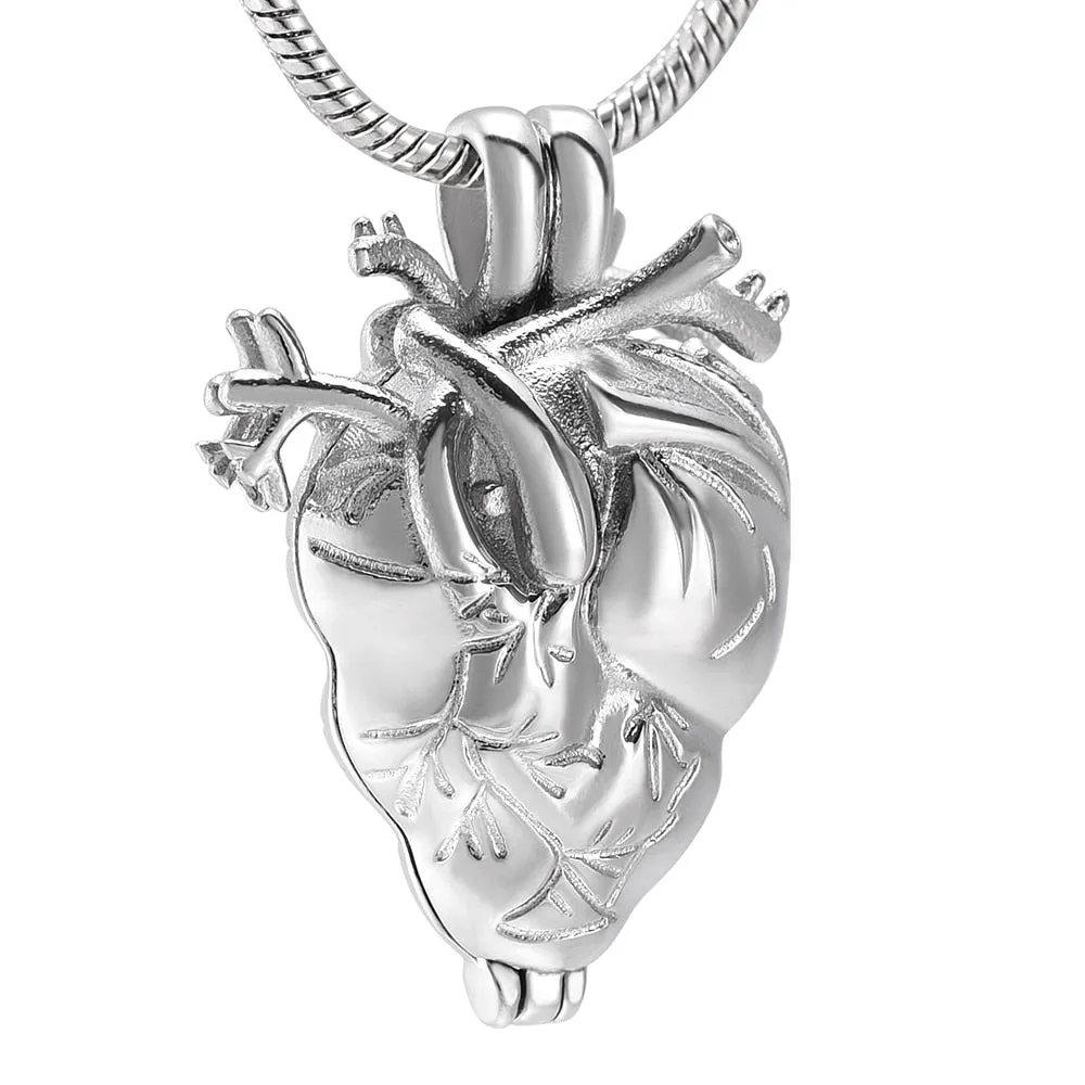 Anatomical Heart Locket Cremation Necklace